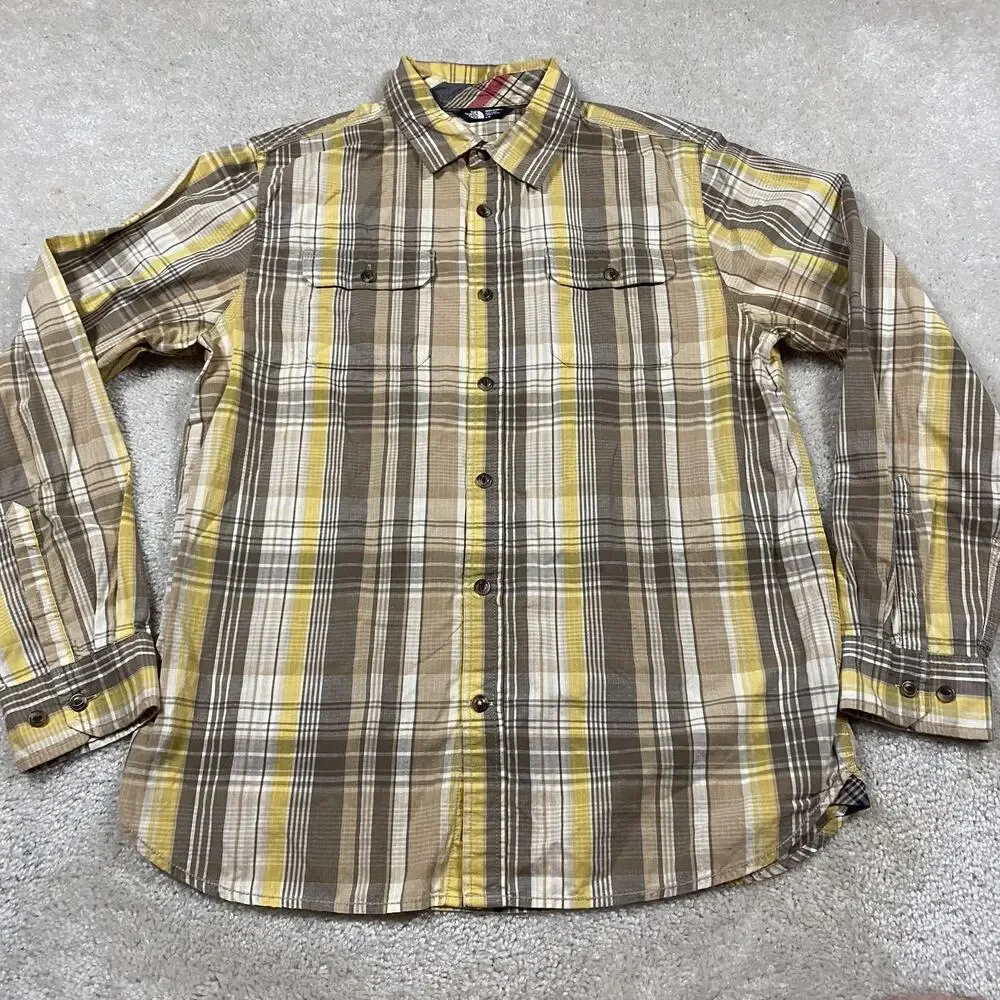 The North Face Shirt Mens L Brown Plaid Long Sleeve Button Up Cotton Outdoor